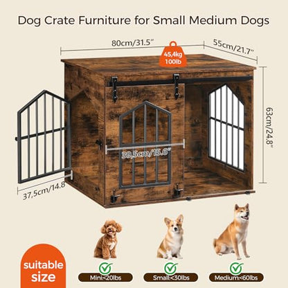 Dog Crate Furniture, 31.5" Farmhouse Dog Kennel with Sliding Barn Door, view 6