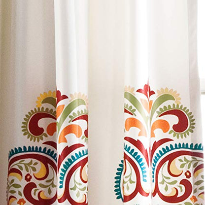 Clara Curtains Paisley Damask Print Bohemian Style Light Filtering Window Panel Set for Living, Dining, Bedroom (Pair), 52" W x 95" L, Turquiose & Tangerine