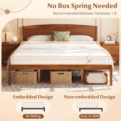 King Size Wooden Bed Frame with Curved Headboard, Wood Slat Support, view 8