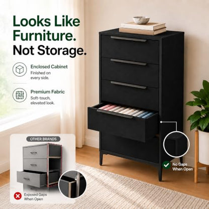 Naima 5-Drawer Premium Fabric Dresser for Bedroom, Waterproof, Black, view 7