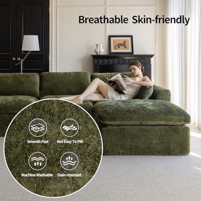115''Cloud Sectional Couch for Living Room, Modern L-Shape Sofa with Ottoman, Oversized Convertible 3 Seater Modular Couches, Forest Green
