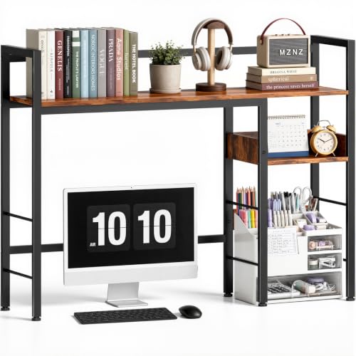 Desk Shelf, 38.6" Desk Hutch for Computer Monitor, Rustic Brown, view 2