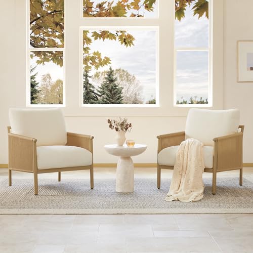 CHITA Braid Accent Chair with Wood-Like Finish Grain Metal Frame, Cream