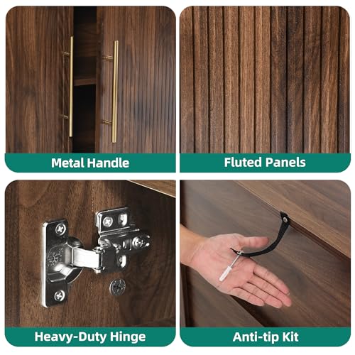 70" TV Stand for up to 80" TVs with 4 Fluted Doors, Natural Oak, view 7