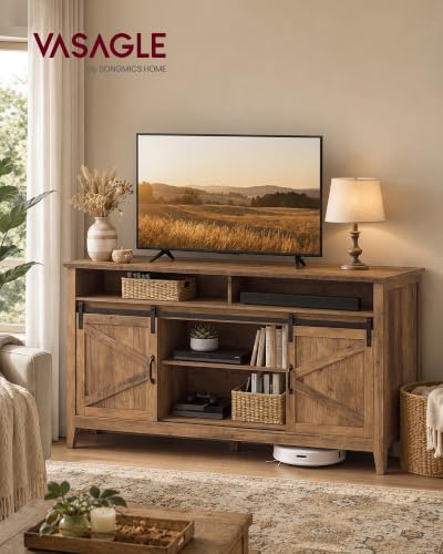 VASAGLE Tall Farmhouse TV Stand, Entertainment Center with Barn Doors, view 4
