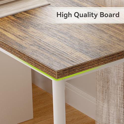 Computer Desk with 5 Drawers, 47 Inch Modern Simple Study Writing Desk with Metal Frame, Work Desk for Home Office, Rustic Brown and White