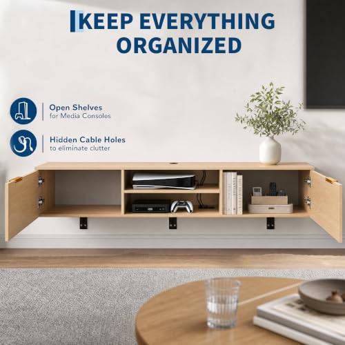 70" Floating TV Stand for TVs Up to 80", Fluted Entertainment Center, view 8