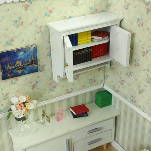 Dollhouse Furniture on 1/12 Scale, Dollhouse Kitchen Cabinet Miniature Shelf in Modern Country Style White