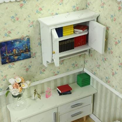Dollhouse Furniture on 1/12 Scale, Dollhouse Kitchen Cabinet Miniature Shelf in Modern Country Style White
