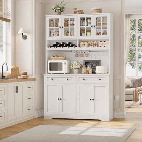 75"H Kitchen Pantry Storage Cabinet, Kitchen Hutch Cabinet, White, view 5