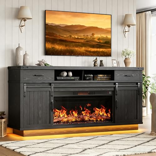 70'' Fireplace TV Stand with 36‘’ Electric Fireplace, view 2