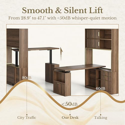 60'' L Shaped Standing Desk with Hutch, Black Walnut, view 4