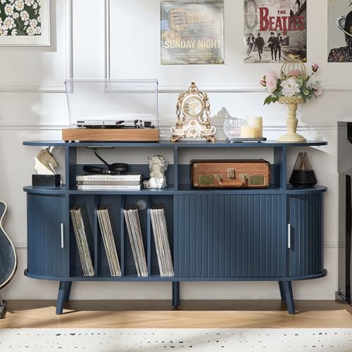 Extra Large Round Record Player Stand with Charging Station, view 2