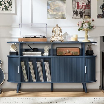 Extra Large Round Record Player Stand with Charging Station, view 2