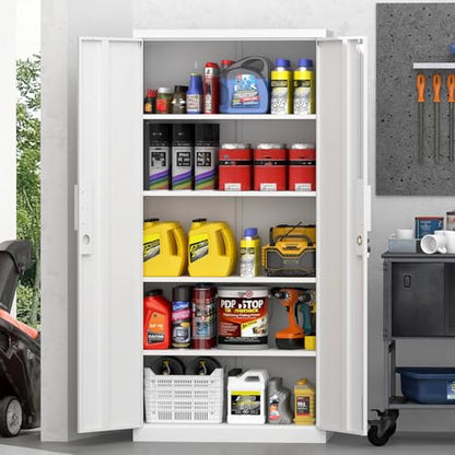 Metal Locking Cabinet,Metal Storage Cabinet with Doors and Shelves,Tall White Cabinets for Home Office,Garage,Warehouse