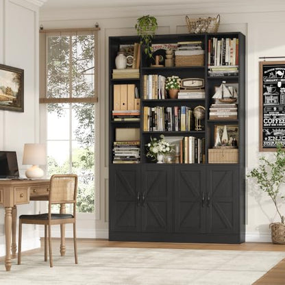 72" Tall Bookshelf, Large Farmhouse Bookcase with Storage, Black, view 5