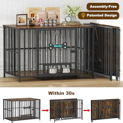 43" Foldable Dog Crate Furniture for Large Dogs, Brown（DC108）, view 3