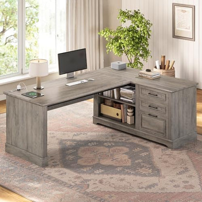 Farmhouse 61" Executive Office Desk with Drawers for Home Office, view 3
