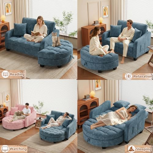 Oversized Chaise Lounge Chair Indoor with Curved Ottoman, Blue, view 4