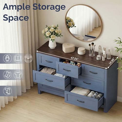 Farmhouse 7 Drawer Dresser for Bedroom, 47" Wide Modern Chest of Drawers, view 5