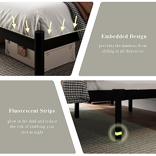 Full Black Bed Frame, Heavy-Duty Metal Bed Frame with 13 Hardened Steel Slats, view 7