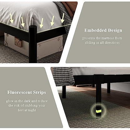Full Black Bed Frame, Heavy-Duty Metal Bed Frame with 13 Hardened Steel Slats, view 7