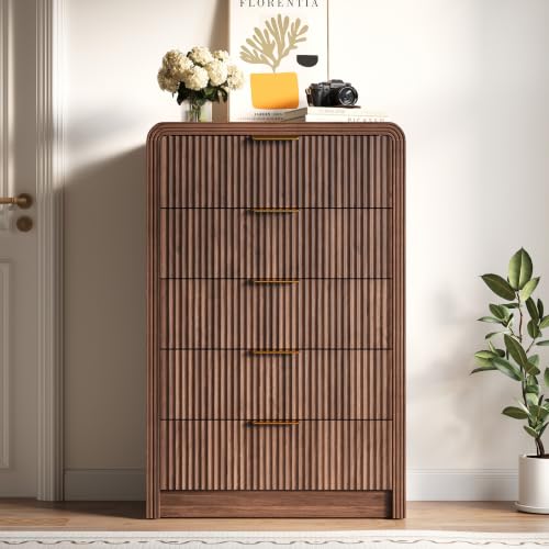 48" H Fluted 5-Drawer Dresser for Bedroom, Walnut, view 7