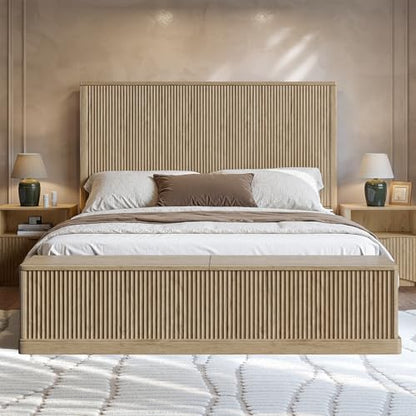 Fluted Oak King Bed Frame with 51'' Headboard & Storage Bench, view 4