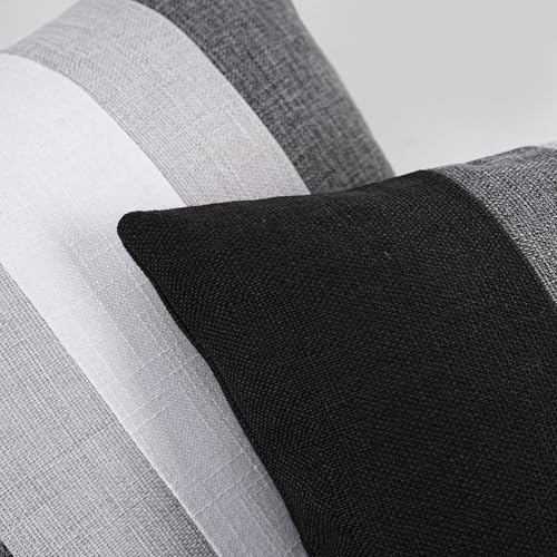 Linen Patchwork Pillow Covers 18x18 Set of 2 Farmhouse Decor