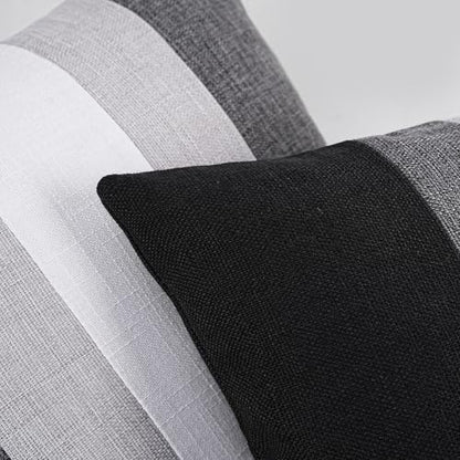 Linen Patchwork Pillow Covers 18x18 Set of 2 Farmhouse Decor