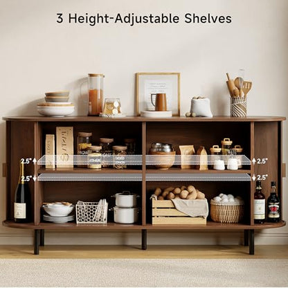 63" Fluted Buffet Sideboard Cabinet with Sliding Door, Walnut, view 5