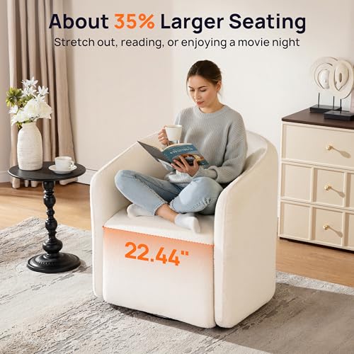 Oversized Boucle Swivel Accent Chair with 82L Hidden Storage, 360° Swivel Barrel Chair for Living Room, Small Space, Bedroom, Nursery, Modern Comfy Cloud Armchair Single Sofa, White Sherpa&Teddy