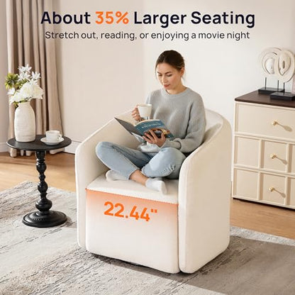 Oversized Boucle Swivel Accent Chair with 82L Hidden Storage, 360° Swivel Barrel Chair for Living Room, Small Space, Bedroom, Nursery, Modern Comfy Cloud Armchair Single Sofa, White Sherpa&Teddy