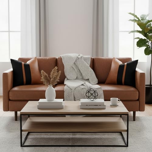 Set of 2 Black and Brown Decorative Throw Pillow Covers 20x20 Inch Faux Leather and Velvet Patchwork Pillow Cover,Modern Farmhouse Accent Pillow Case for Living Room Couch Bed Boho Home Decor