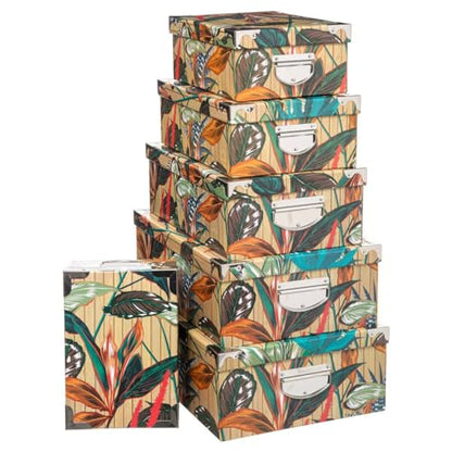 Five Set of 6 Palawan Decorative Metal Storage Boxes with Handles and Corners