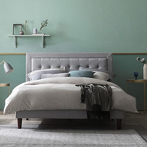 Zinus Dachelle Upholstered Platform Bed Frame, Mattress Foundation, Wood Slat Support, No Box Spring Needed, Easy Assembly, Grey Sand, King