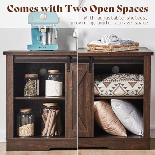 66” TV Stand for 65 Inch TV, Farmhouse Entertainment Center with Storage Cabinets and Adjustable Shelf & Feet, Modern TV Console Table for Living Room or Bedroom, Rustic Brown