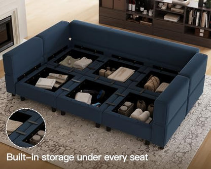 Modular Velvet Sectional Sofa with Chaise Lounge Sectional Sleeper Sofa with Storage Chaise Bed Couch for Living Room Blue