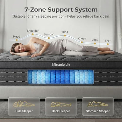 King Size Mattress 14 Inch, Medium Firm Boxed Hybrid Mattress, Cooling Gel Memory Foam & Motion Isolation Pocket Coils, 350lbs+ Edge Support, Fiberglass-Free for Master Room, Family