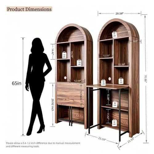 Folding Desk with Storage, Arched Craft Desk with Bookshelf-Walnut, view 3
