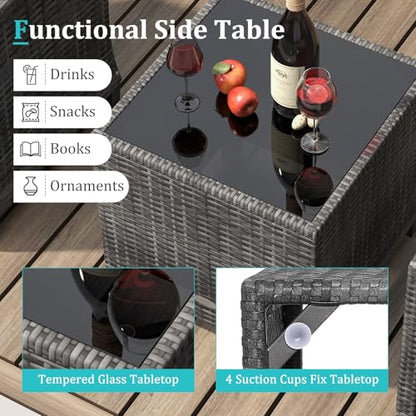 3 Piece Patio Furniture Set, Outdoor PE Rattan Conversation Set with Washable Cushions & Tempered Glass Tabletop, Wicker Chairs and Table Set for Porch, Garden, Balcony (Turquoise)