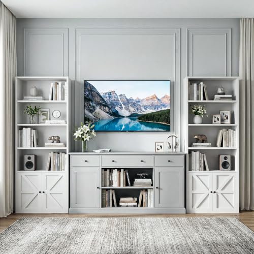 MXV 6 Tier 71" Tall Farmhouse Bookshelf with Barn Door Cabinet, view 5