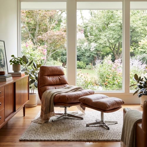 Brown Swivel Lounge Chair with Ottoman and Footrest, view 4