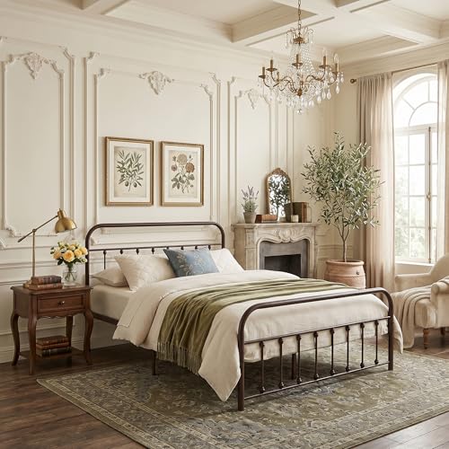 Full Size Victorian Style Metal Bed Frame with Headboard and Footboard Under, view 4
