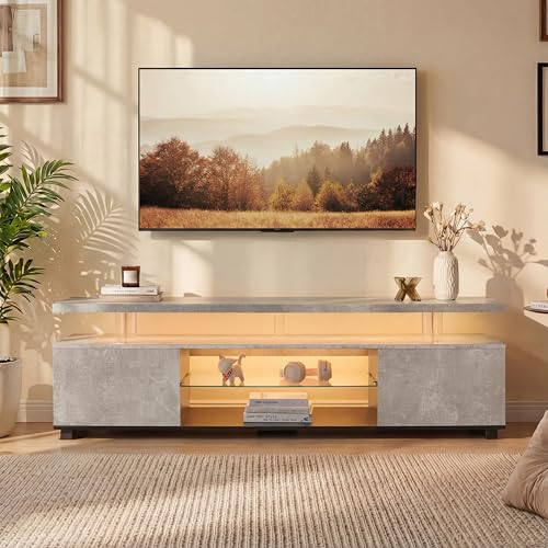 TV Stand for 70 Inch TV LED Gaming Entertainment Center Media Storage Console Table with Large Side Cabinet for Living Room Gray