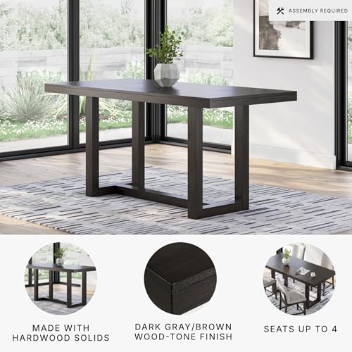 Signature Design by Ashley Neymorton Modern Counter Height Dining Table with Trestle Base, Thick Top Profile, Mango Veneer, Dark Brown Finish, Seats 4