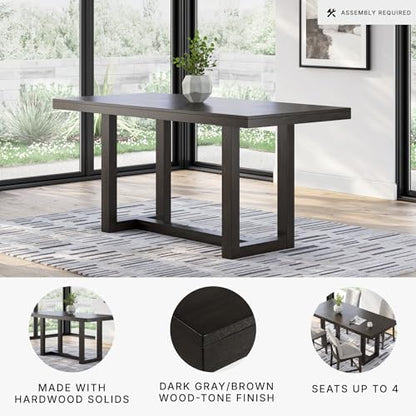 Signature Design by Ashley Neymorton Modern Counter Height Dining Table with Trestle Base, Thick Top Profile, Mango Veneer, Dark Brown Finish, Seats 4