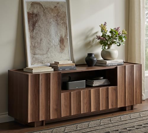 61" Mid Century Modern TV Stand with Storage, Wave Design, Walnut, view 2