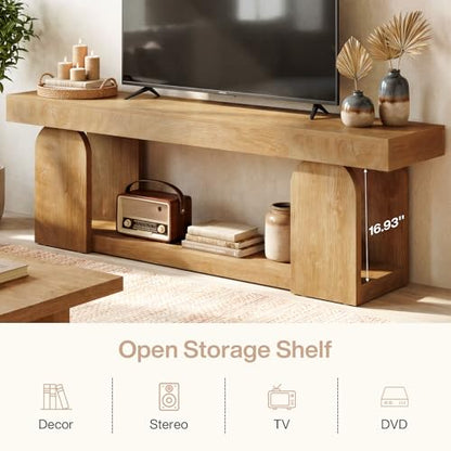 63" TV Stand for 55/60/65/75-Inch TVs, Farmhouse Entertainment Center with Storage Shelves, Wooden TV Media Console for Living Room, Bedroom, Natural Wood