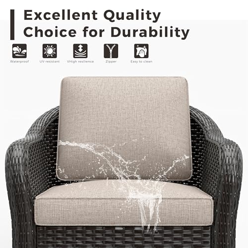 Patio PE Rattan Chairs Set of 2, All-Weather & Steel Frame Outdoor Conversation Furniture Set with Washable Cushions for Garden, Bistro, Deck, Yard (Beige)